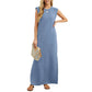 🎉Promoção quente 2026 49% DE DESCONTO💃🌿 Vestido longo feminino casual soltinho com gola redonda, fenda lateral e tecido sem rugas