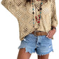 ⏰ Último dia de oferta 50% de desconto 🔥 Hot Sale - Top feminino estilo boho com detalhes em crochê bege e decote em V