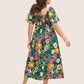 ⏰🌈Promoção quente de verão 70% DE DESCONTO💃 Vestido midi floral com decote quadrado franzido e bolsos