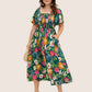 ⏰🌈Promoção quente de verão 70% DE DESCONTO💃 Vestido midi floral com decote quadrado franzido e bolsos