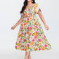 ⏰🌈Promoção quente de verão 70% DE DESCONTO💃 Vestido midi floral com decote quadrado franzido e bolsos