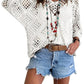 ⏰ Último dia de oferta 50% de desconto 🔥 Hot Sale - Top feminino estilo boho com detalhes em crochê bege e decote em V