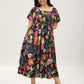 ⏰🌈Promoção quente de verão 70% DE DESCONTO💃 Vestido midi floral com decote quadrado franzido e bolsos