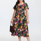 ⏰🌈Promoção quente de verão 70% DE DESCONTO💃 Vestido midi floral com decote quadrado franzido e bolsos