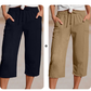 Shorts femininos plissados de algodão e linho em cor lisa