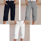 Shorts femininos plissados de algodão e linho em cor lisa