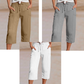 Shorts femininos plissados de algodão e linho em cor lisa