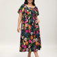 ⏰🌈Promoção quente de verão 70% DE DESCONTO💃 Vestido midi floral com decote quadrado franzido e bolsos