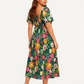 ⏰🌈Promoção quente de verão 70% DE DESCONTO💃 Vestido midi floral com decote quadrado franzido e bolsos