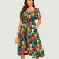 ⏰🌈Promoção quente de verão 70% DE DESCONTO💃 Vestido midi floral com decote quadrado franzido e bolsos