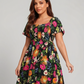 ⏰🌈Promoção quente de verão 70% DE DESCONTO💃 Vestido midi floral com decote quadrado franzido e bolsos