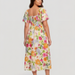 ⏰🌈Promoção quente de verão 70% DE DESCONTO💃 Vestido midi floral com decote quadrado franzido e bolsos