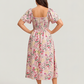 ⏰🌈Promoção quente de verão 70% DE DESCONTO💃 Vestido midi floral com decote quadrado franzido e bolsos