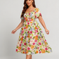 ⏰🌈Promoção quente de verão 70% DE DESCONTO💃 Vestido midi floral com decote quadrado franzido e bolsos