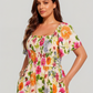 ⏰🌈Promoção quente de verão 70% DE DESCONTO💃 Vestido midi floral com decote quadrado franzido e bolsos