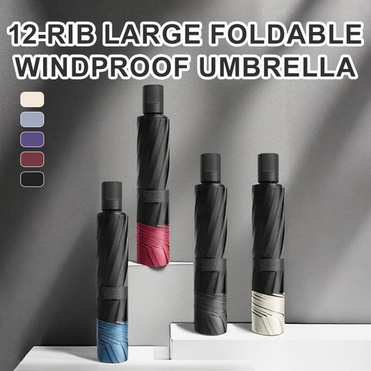 Large Windproof Folding Umbrella with 12 Ribs