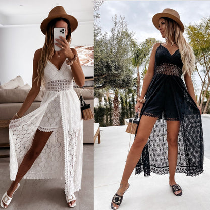 👗 Macacão Feminino de Alças Finas – Macacão Casual Solto com Design Vazado ✨