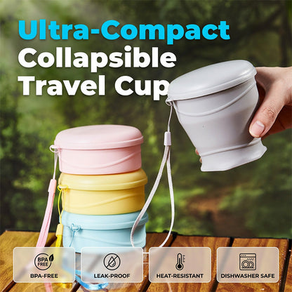 Copo de viagem dobrável em silicone com tampa
