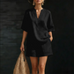 Conjunto curto feminino de duas peças com decote em V casual