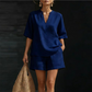 Conjunto curto feminino de duas peças com decote em V casual
