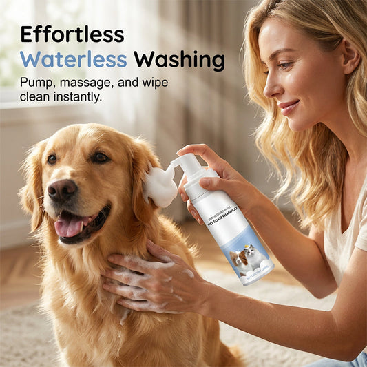 Shampoo em espuma para animais de estimação sem água e sem enxágue
