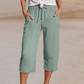 Shorts femininos plissados de algodão e linho em cor lisa