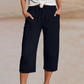 Shorts femininos plissados de algodão e linho em cor lisa