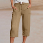 Shorts femininos plissados de algodão e linho em cor lisa