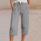 Shorts femininos plissados de algodão e linho em cor lisa