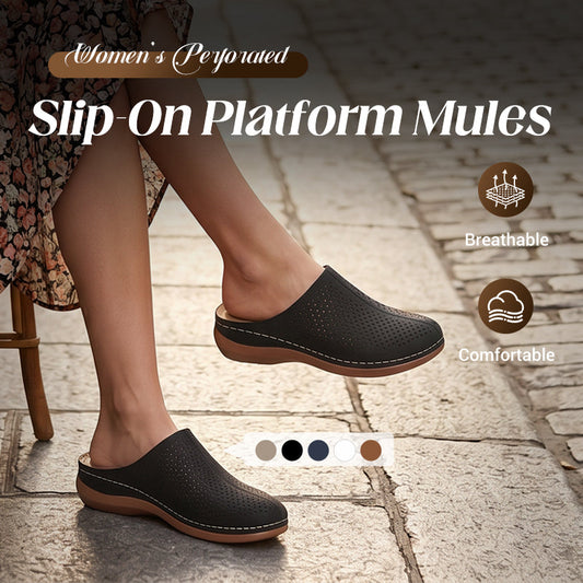 Tamancos plataforma femininos slip-on perfurados