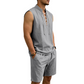 🧵 50% DE DESCONTO POR TEMPO LIMITADO! ✨ Conjunto masculino sem mangas de linho – camiseta e shorts com cordão, 7 cores ☀️