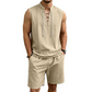 🧵 50% DE DESCONTO POR TEMPO LIMITADO! ✨ Conjunto masculino sem mangas de linho – camiseta e shorts com cordão, 7 cores ☀️