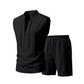 🧵 50% DE DESCONTO POR TEMPO LIMITADO! ✨ Conjunto masculino sem mangas de linho – camiseta e shorts com cordão, 7 cores ☀️