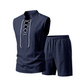 🧵 50% DE DESCONTO POR TEMPO LIMITADO! ✨ Conjunto masculino sem mangas de linho – camiseta e shorts com cordão, 7 cores ☀️