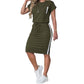 Conjunto Feminino de 2 Peças com T-shirt e Saia com Cordão