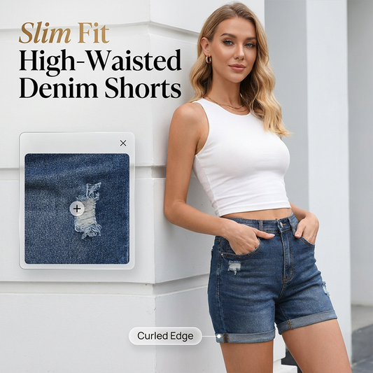 Shorts jeans femininos estilosos com barra dobrada