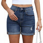 Shorts jeans femininos estilosos com barra dobrada